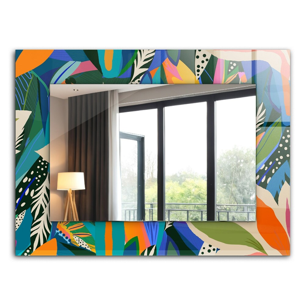 Mirror frame with print Abstract coloured flowers