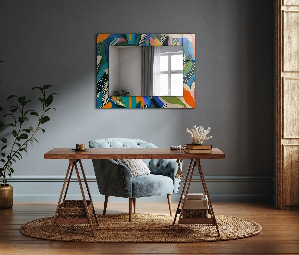 Mirror frame with print Abstract coloured flowers