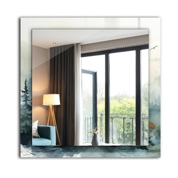 Mirror frame with print Flowers leaves birds