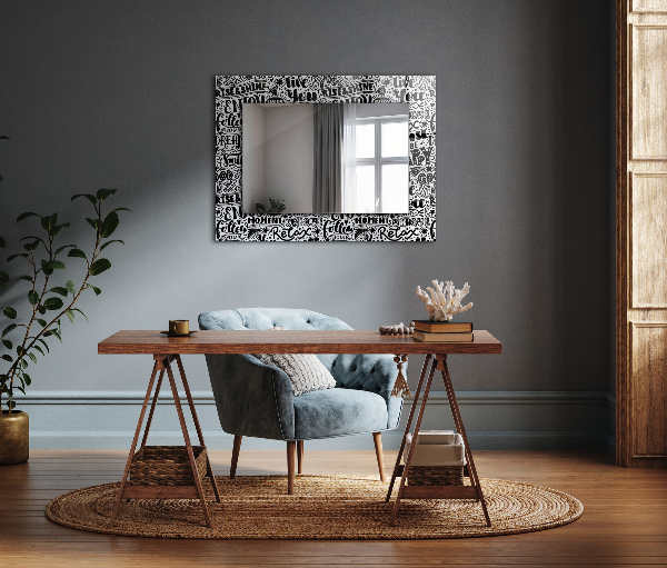 Mirror frame with print Diagonal lines on wood