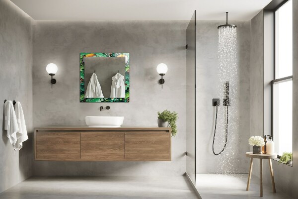 Mirror frame with print Turquoise geometric pattern