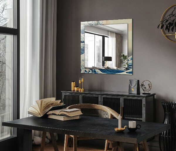 Mirror frame with print Abstract resin marble