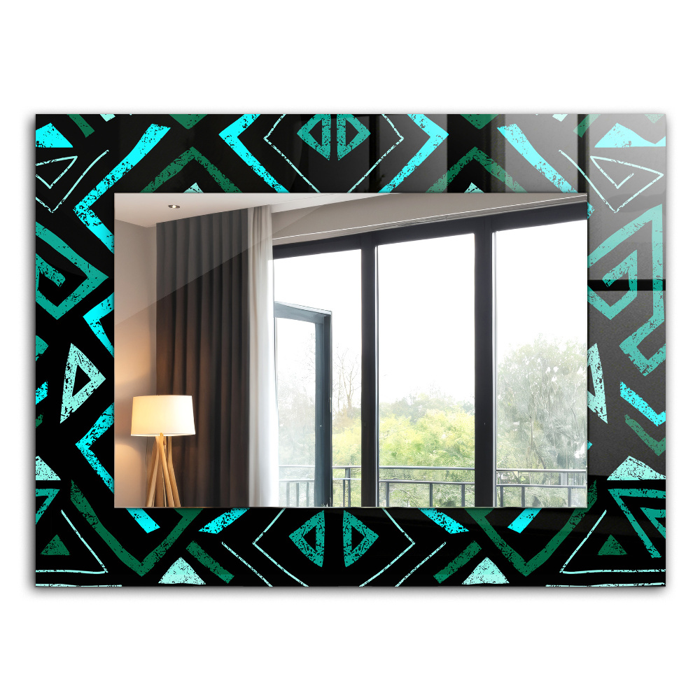 Decorative mirror Geometric motifs in turquoise