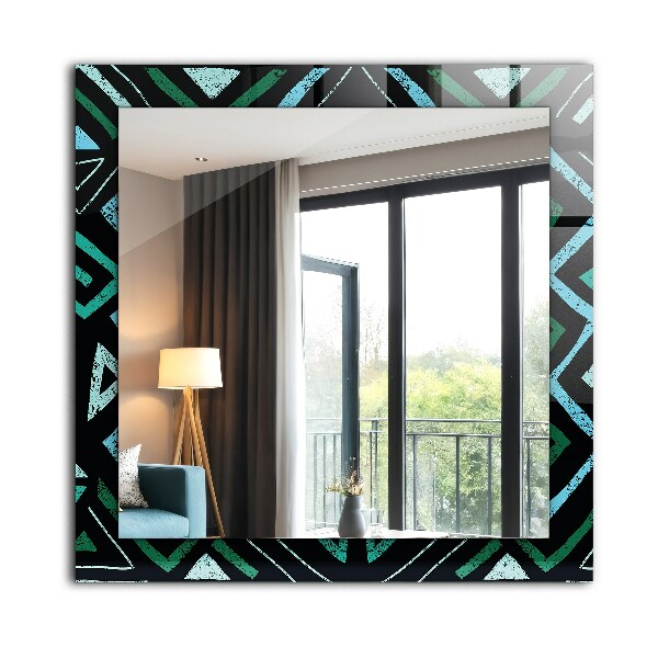 Decorative mirror Geometric motifs in turquoise