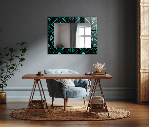 Decorative mirror Geometric motifs in turquoise