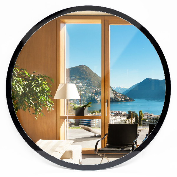 Round black framed mirror 16 in