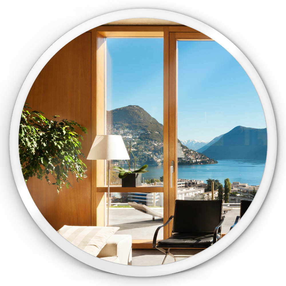 Wall mounted round mirror white frame 28 in