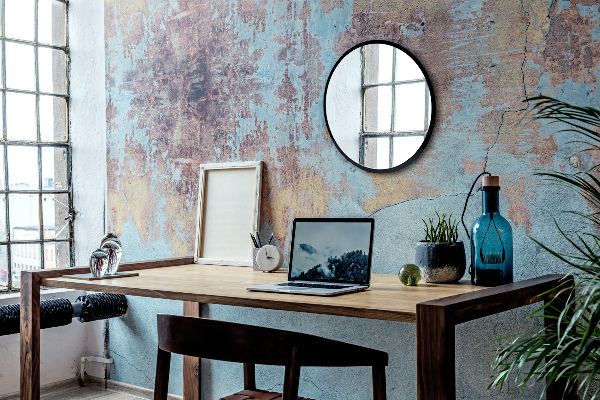 Round bedroom mirror with black frame 39 in