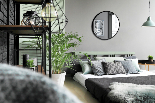 Round black framed bedroom wall mirror 20 in