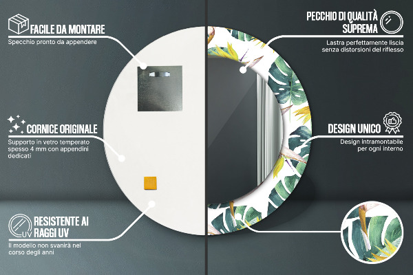 Round decorative mirror Tropical leaves