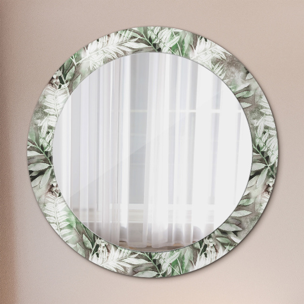 Round decorative mirror Watercolor leaves