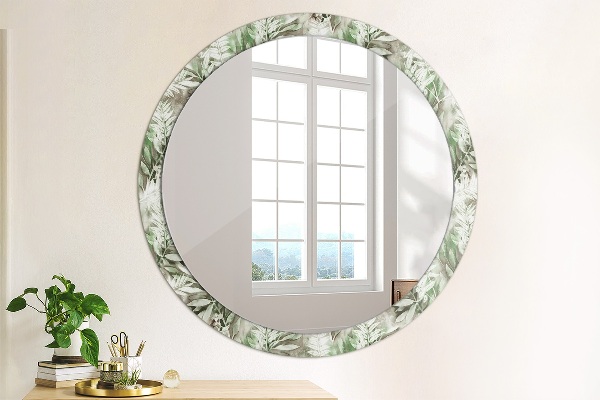 Round decorative mirror Watercolor leaves