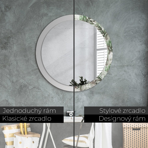 Round decorative mirror Watercolor leaves