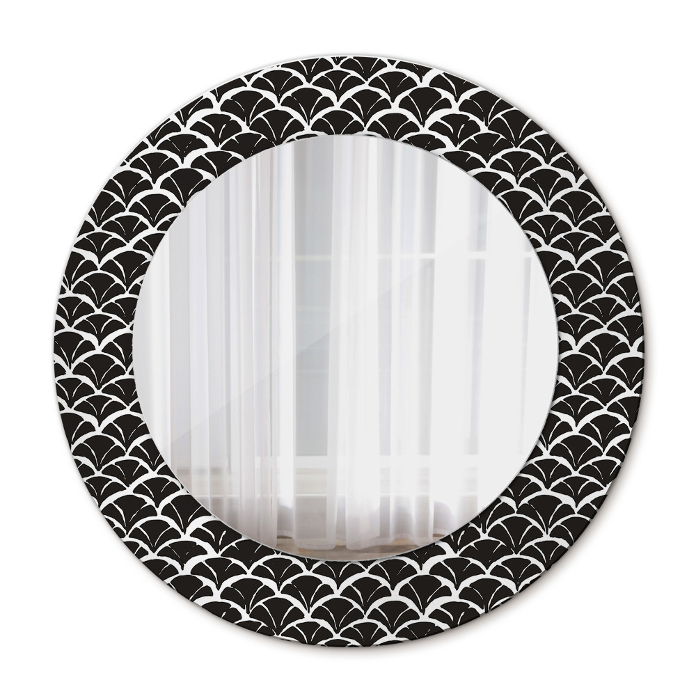Round mirror frame with print Oriental scales