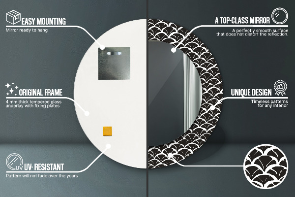 Round mirror frame with print Oriental scales