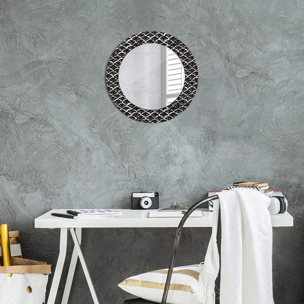 Round mirror frame with print Oriental scales