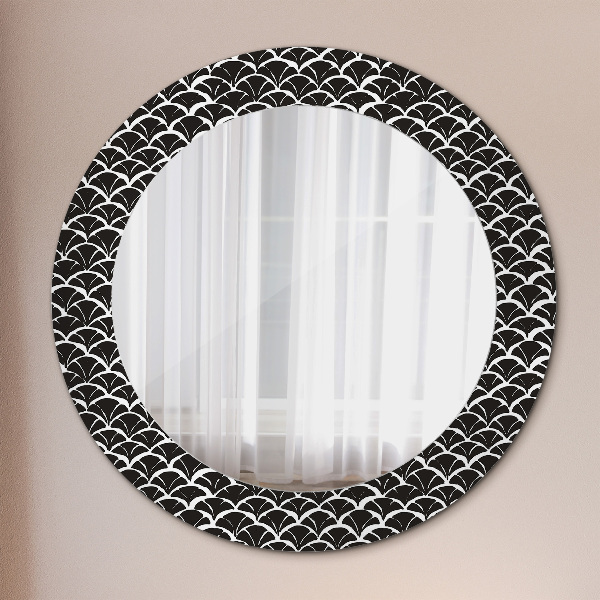 Round mirror frame with print Oriental scales
