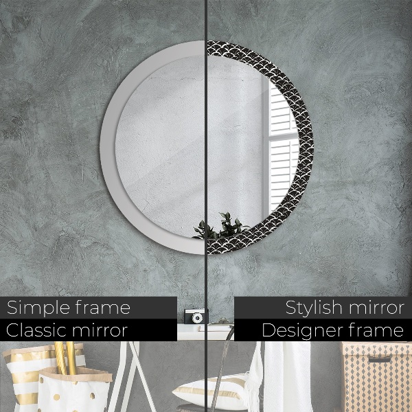 Round mirror frame with print Oriental scales