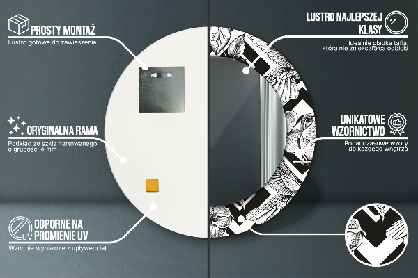 Round mirror frame with print Hummingbird