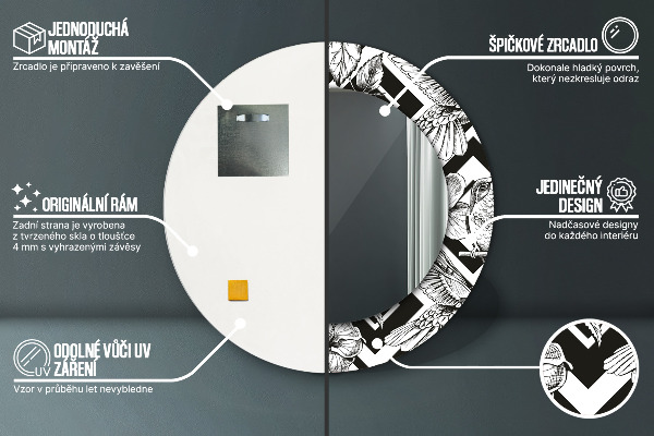 Round mirror frame with print Hummingbird