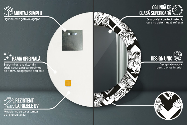 Round mirror frame with print Hummingbird