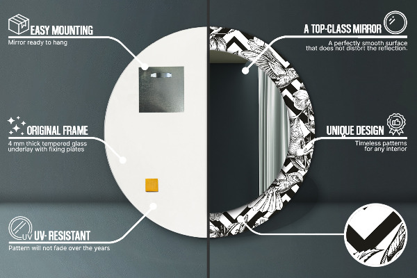 Round mirror frame with print Hummingbird