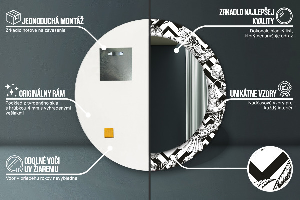 Round mirror frame with print Hummingbird