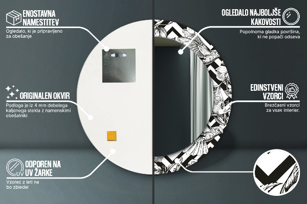 Round mirror frame with print Hummingbird