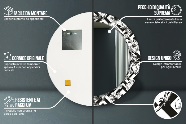 Round mirror frame with print Hummingbird