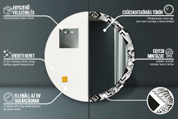 Round mirror frame with print Hummingbird