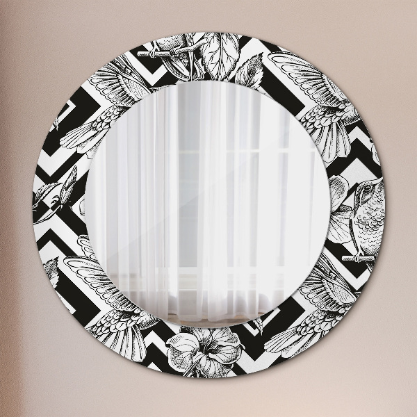 Round mirror frame with print Hummingbird