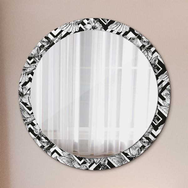 Round mirror frame with print Hummingbird