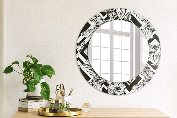 Round mirror frame with print Hummingbird
