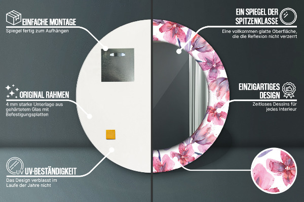 Round printed mirror Watercolor flowers