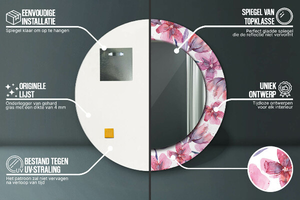 Round printed mirror Watercolor flowers