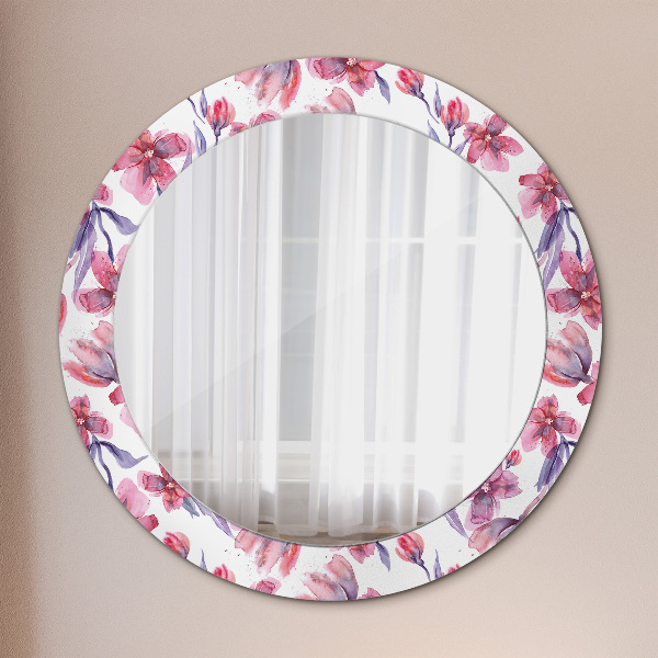 Round printed mirror Watercolor flowers