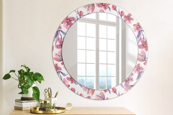 Round printed mirror Watercolor flowers