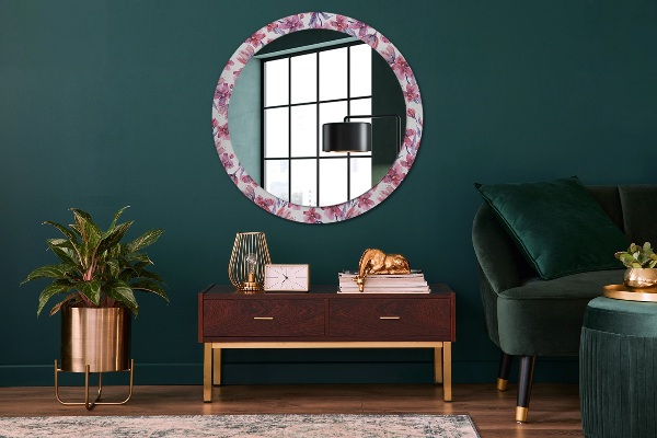 Round printed mirror Watercolor flowers