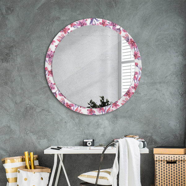 Round printed mirror Watercolor flowers
