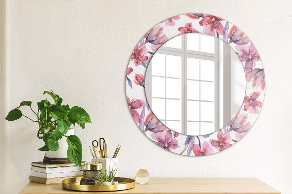 Round printed mirror Watercolor flowers