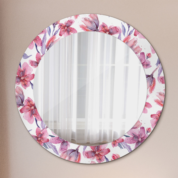 Round printed mirror Watercolor flowers
