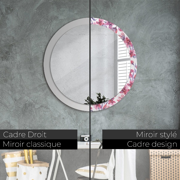 Round printed mirror Watercolor flowers
