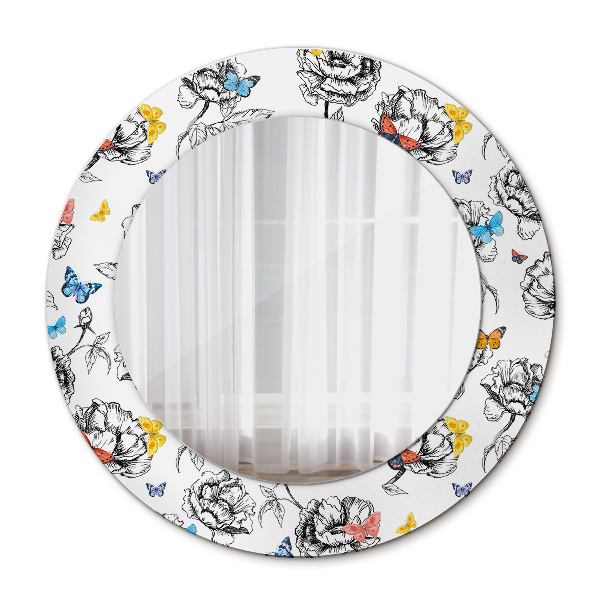 Round printed mirror Butterfly