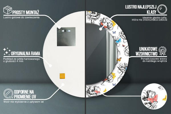 Round printed mirror Butterfly