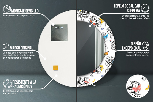 Round printed mirror Butterfly