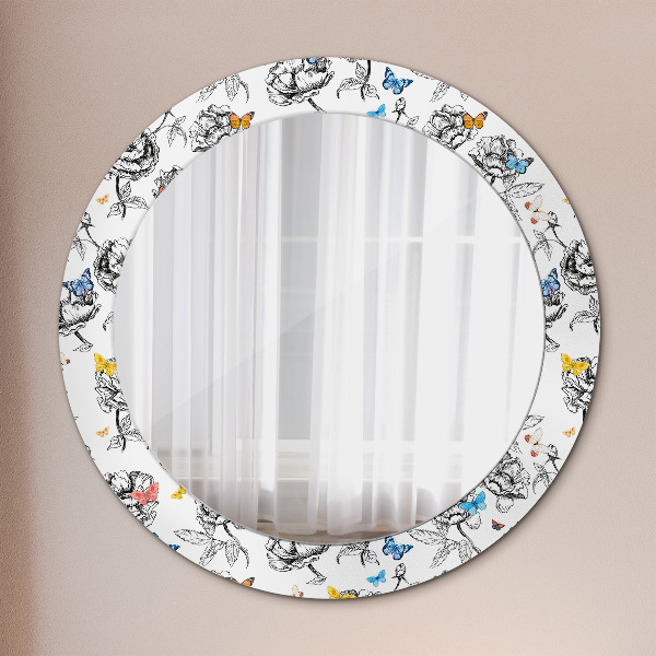 Round printed mirror Butterfly
