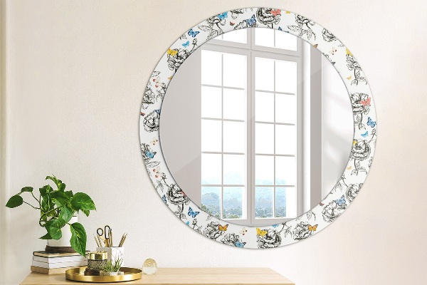 Round printed mirror Butterfly