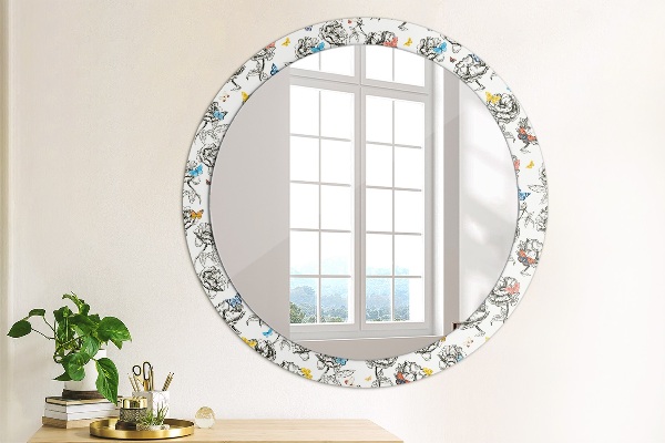 Round printed mirror Butterfly