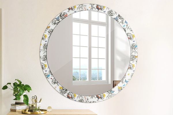 Round printed mirror Butterfly