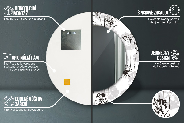 Round printed mirror Maki flowers